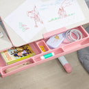 HOMCOM Kids Desk and Chair Set with Storage Shelves, Washable Cover - Pink