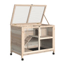 PawHut Wood Rabbit Hutch Bunny Cage Pet House Indoor W/ Tray Ramp, Natural