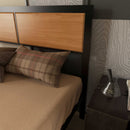 HOMCOM Double Size Bed Frame Steel Bed Base with Headboard 147 x 197cm Brown