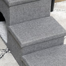 PawHut 3 Step Dog Steps for Bed w/ Cat House Storage Boxes for Sofa Grey
