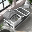 PawHut Wooden Tortoise House Indoor Outdoor w/ Balcony, Tray, Openable Roof
