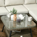 Outsunny Rattan Corner Sofa, Rattan Garden Furniture w/Glass Top Two-tier Table