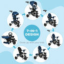 HOMCOM Baby Tricycle 7in1 Stroller with Handle - Blue