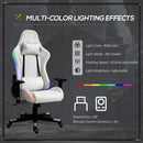 Vinsetto Gaming Chair with RGB LED Light 2D Arm Lumbar Support Swivel Office Computer Recliner Racing Gamer Desk Chair for Home White w/ Home Recliner