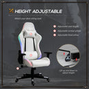 Vinsetto Gaming Chair with RGB LED Light 2D Arm Lumbar Support Swivel Office Computer Recliner Racing Gamer Desk Chair for Home White w/ Home Recliner