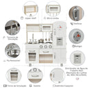 HOMCOM Kids Wooden Pretend Play Toy Kitchen Cooking Set Role Play Phone for Boys Girls White