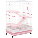 PawHut Four-Level Small Animal Cage, Indoor Pet House, Pink, 81 x 52.5 x 114 cm