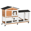 PawHut Wooden Rabbit Hutch Guinea Pig Cage w/ Wheels, Run, Ramp, Yellow