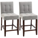 HOMCOM Modern Fabric Bar Stools Set of 2 Bar Chairs with Back Wood Legs Grey