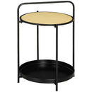 HOMCOM Side Table End Table with Serving Tray and Plastic Rattan Shelf, Black