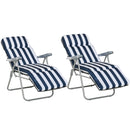 Outsunny Set of 2 Folding Sun Lounger Recliner Chairs Daybed Cushion Blue White