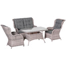 Outsunny 4 PCs Outdoor Rattan Sofa Set, Patio Garden Wicker Sectional Sofa Set