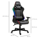 Vinsetto Gaming Chair with RGB LED Light 2D Arm Lumbar Support Swivel Office Computer Recliner Racing Gamer Desk Chair for Home - Black