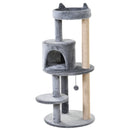 PawHut 4 Tiers 104cm Cat Tree w/ Scratching Posts Perches  Hanging Ball, Beige