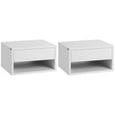 HOMCOM Floating Bedside Table Set of 2 Wall Mounted Nightstand W/ Drawer White