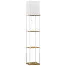 HOMCOM Modern Floor Lamp with Shelves, 3 Layer Shelf Tall Standing Lamp with Fabric Lampshade, Pull Chain Switch for Living Room, Bedroom, (Bulb not Included), White
