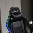 Vinsetto Gaming Chair with RGB LED Light 2D Arm Lumbar Support Swivel Office Computer Recliner Racing Gamer Desk Chair for Home - Black