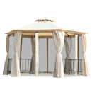 Outsunny 3 x 3(m) Gazebo Canopy 2 Tier Patio Shelter Steel for Garden Beige