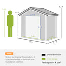 Outsunny 8 x 6ft Garden Storage Shed w/ Double Sliding Door Outdoor Light Grey
