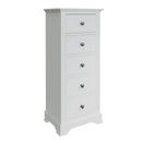 Warwick Classic White  Chest of 5 Drawers - Narrow 50 x 36 x 115 cm
