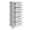 Warwick Classic White  Chest of 5 Drawers - Narrow 50 x 36 x 115 cm