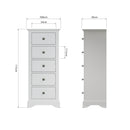 Warwick Classic White  Chest of 5 Drawers - Narrow 50 x 36 x 115 cm