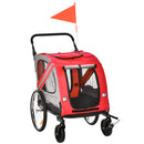 PawHut 2-In-1 Red Dog Bike Trailer Stroller w/ Universal Wheel Reflector Flag