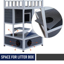 PawHut Wooden Outdoor Cat House 3-Tier Kitten Shelter W/ Tilted Roof Grey