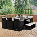 Outsunny Rattan Dining Set Garden Furniture Patio set 11 PC with Cushion Black /Milk  White