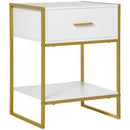 HOMCOM Modern Bedside Table Side Table Nightstand w/ Drawer Shelf White Gold