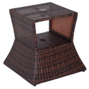 Outsunny Rattan Wicker Tea Coffee Table w/ Umbrella Hole Storage Space Brown