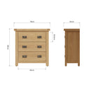 Tunbridge Oak Chest of 3 Drawers 78 x 42 x 80 cm