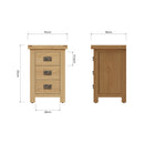 Tunbridge Oak Bedside Table with 3 Drawers 45 x 38 x 65 cm
