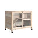 PawHut Wood Rabbit Hutch Bunny Cage Pet House Indoor W/ Tray Ramp, Natural