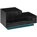 HOMCOM High Gloss Front Bedside Table Nightstand with LED Light Remote Black
