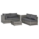 Outsunny 3Pcs Rattan Corner Sofa Set Coffee Table Garden Furniture  w/ Cushion