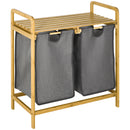 HOMCOM Bamboo Laundry Basket with Shelf Pull-out Bags for Bedroom Laundry Room