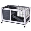 PawHut Wood Indoor Rabbit Hutch Elevated 2-Floor Guineas Pigs Cage w/ Wheels