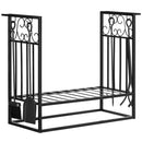 HOMCOM Vintage Style Powder Coated Steel Firewood Log Rack Holder w/ Tools Black