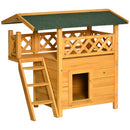 PawHut Cat House Outdoor Kitten Shelter Puppy Kennel w/ Balcony Stairs Roof