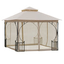 Outsunny 3 x 3(m) Garden Gazebo Patio Party Tent Shelter Outdoor Canopy Double Tier Sun Shade Metal Frame Netting Beigee