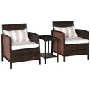 Outsunny 3 PC Outdoor Rattan Sofa Set w/ Chairs Coffee Table Cushion Brown