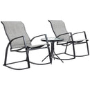 Outsunny 3 Pieces Outdoor Rocking Chairs Set w/ Tempered Glass Table for Garden