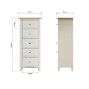 Salisbury Pure White Chest of 5 Drawers - Narrow 50 x 36 x 115 cm