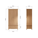 Shrewsbury Light Oak Wardrobe Double with Drawer 90 x 52 x 185 cm