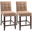 HOMCOM Modern Fabric Bar Stools Set of 2 Bar Chairs with Back Wood Legs Brown