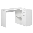 HOMCOM L-Shaped Desk Computer Corner Desk, Dining Table with Storage Shelf and Drawer, Workstation for Home Office, White