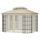 Outsunny 3.7 x 3(m) Patio Gazebo Garden Shelter w/ Mosquito Netting, Beige