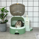 PawHut 2 In 1 Cat Litter Tray w/ Drawer Pans, Scoop, Openable Cover - Green