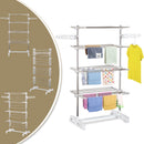 4 Layers Folding Cloth Hanger Stand Rail Adjustable Garment Rack W/Wheels-White/Silver